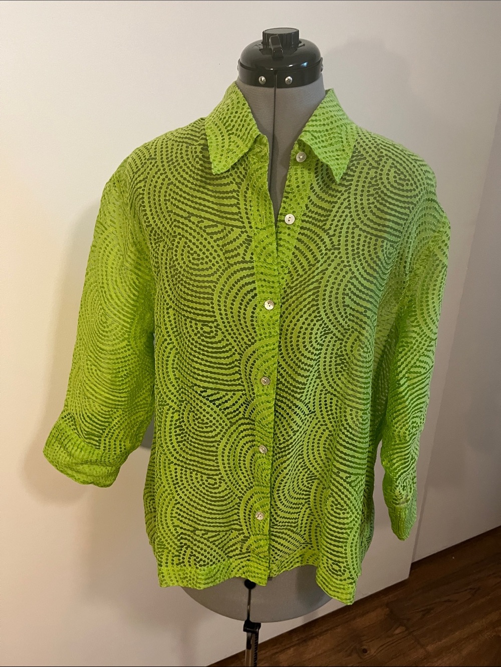 Choices Neon Green Eyelet Button-Down Shirt